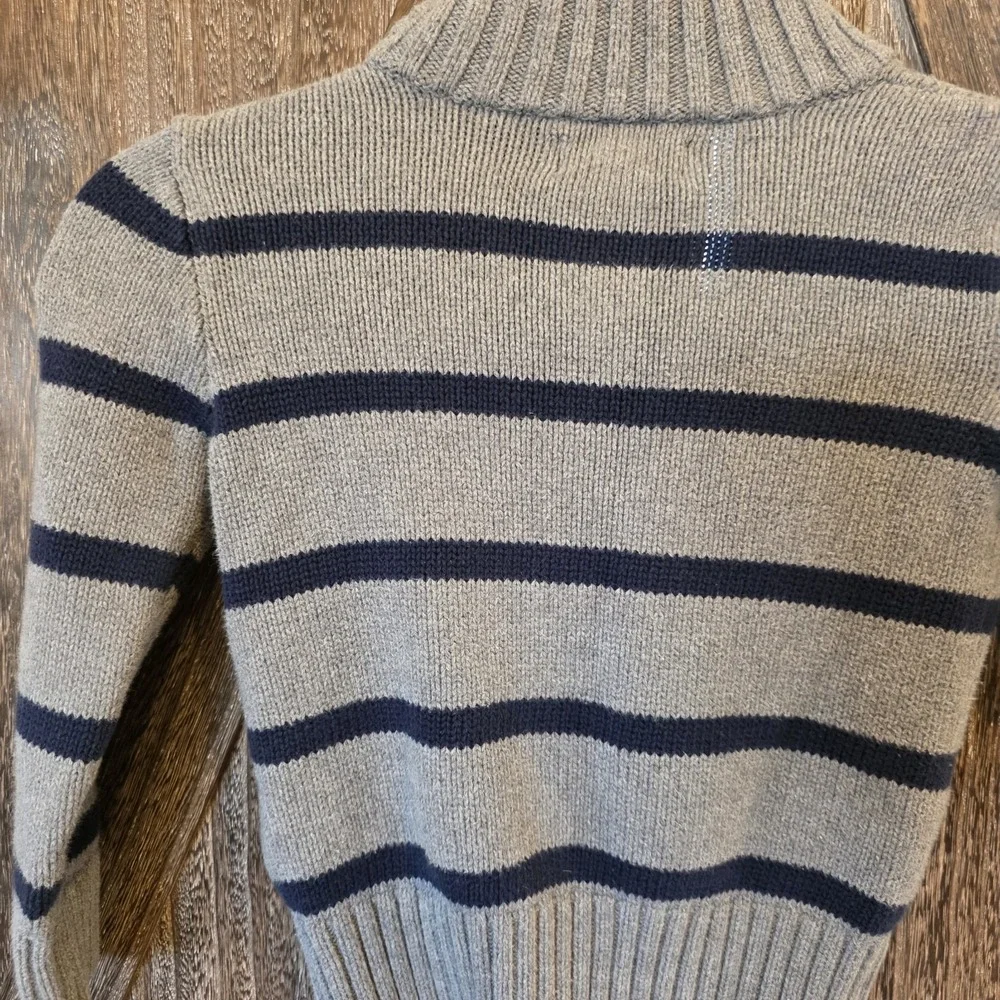 Polo‎ by Ralph Lauren Sweater Size 4T Gray & Navy Blue Stripes Mock Neck 1/4 Zip